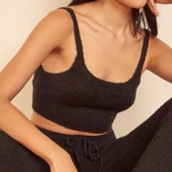 Reformation Black Fuzzy Knit Crop Top size XS - Picture 3 of 12